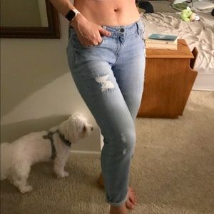 Mid-Rise Destructed Skinny Jeans light-wash